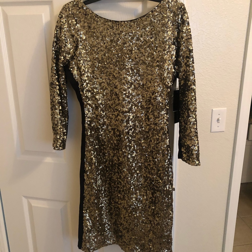 Andrew Marc Gold Sequin Mini Dress